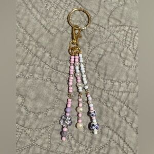Beaded Boho Lavender and Blue Bag Charm Purse Charm